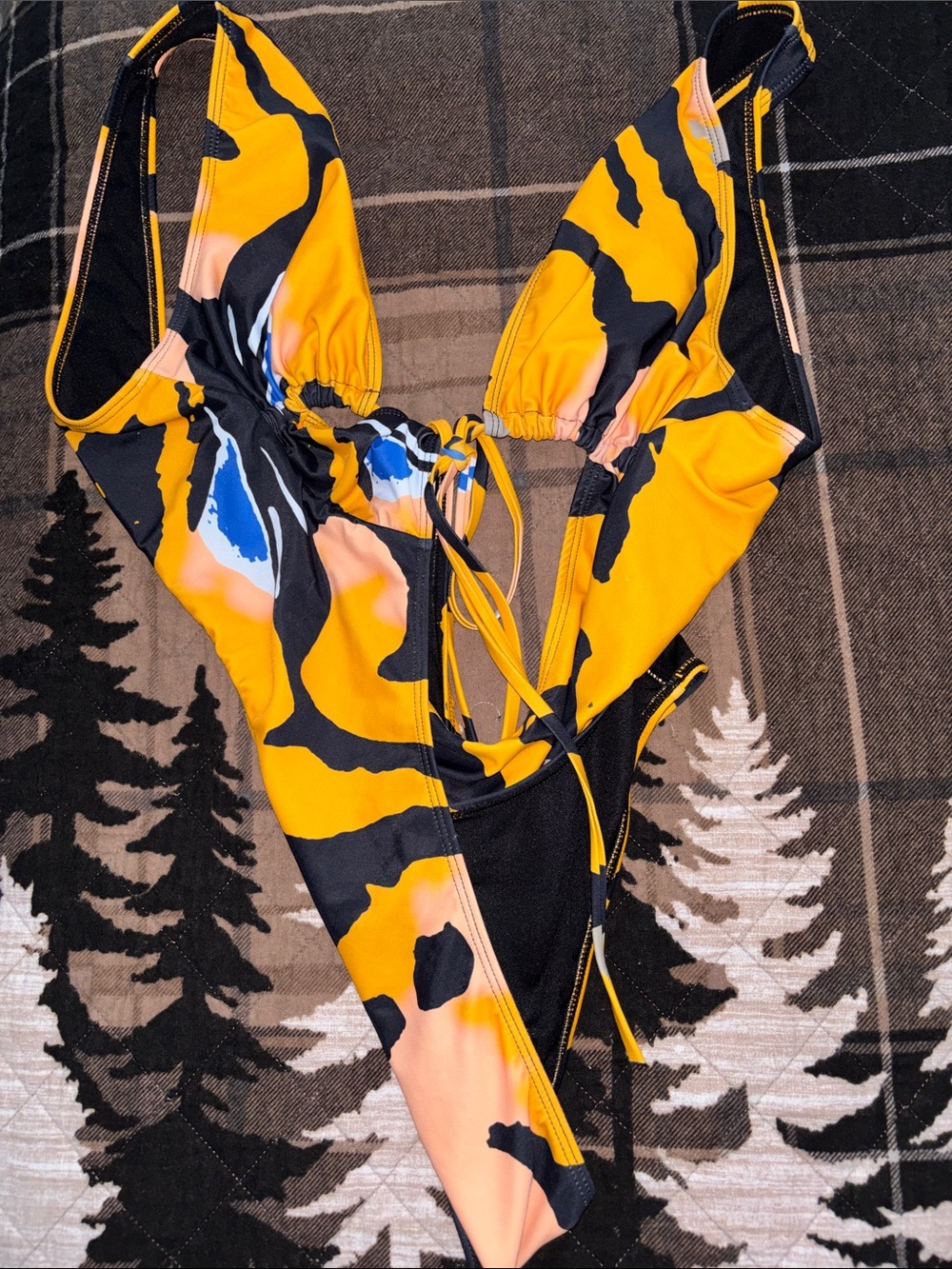 Matte collection XL Yellow Floral Tie-Front Cutout One-Piece Swimsuit - Picture 2 of 3
